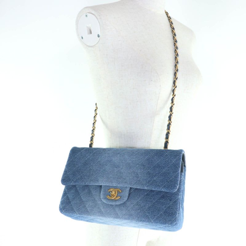 Chanel Chanel Quilted 25 Double Flap Serial Number Denim Gradation W Chain