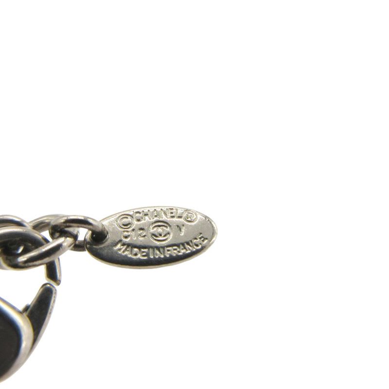 Chanel Cocomark C12 V Necklace Metal Rhinestone Silver 0548