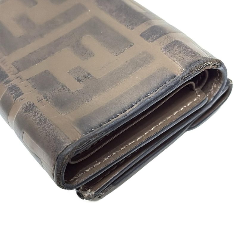 Fendi Trifold Wallet F Is Fendi Zucca Pattern 8m0395 Dark Brown X Black Leather