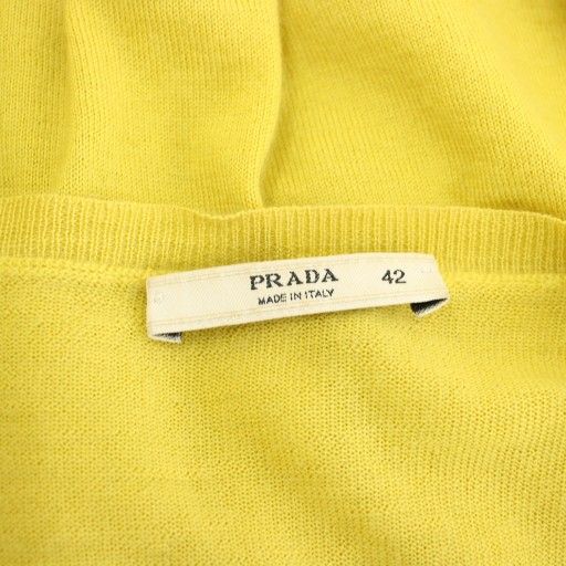 Prada 100% Cashmere Cardigan Crew Neck Knit Long Sleeve 42 Yellow Tk