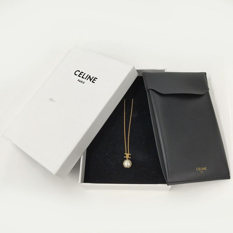 Celine Triomphe Necklace Pearl Gold