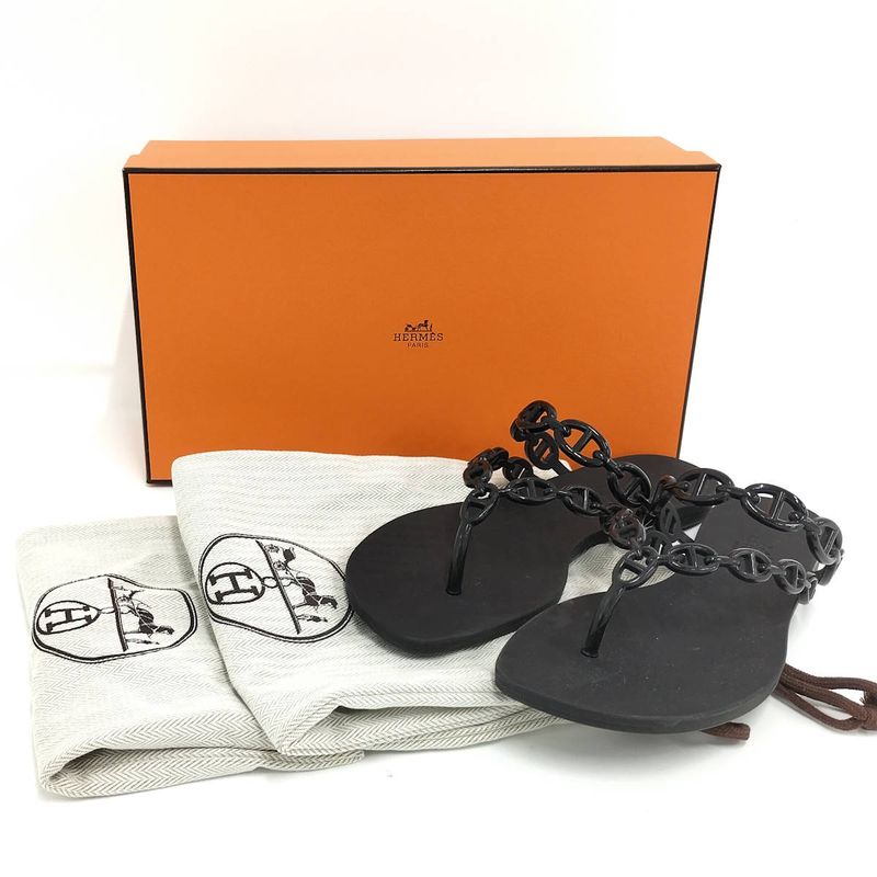 Hermes Island Sandals Chaine D'ancre Black Size 37