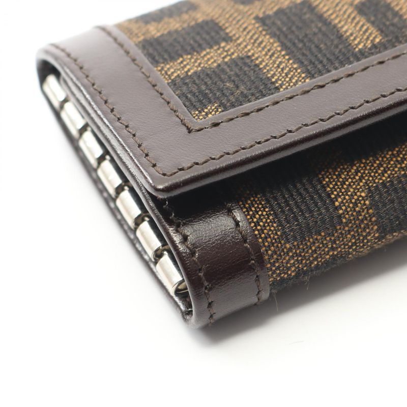 Fendi Key Case Zucca Black Dark Brown Canvas Leather Zucca 6 Row Key Case