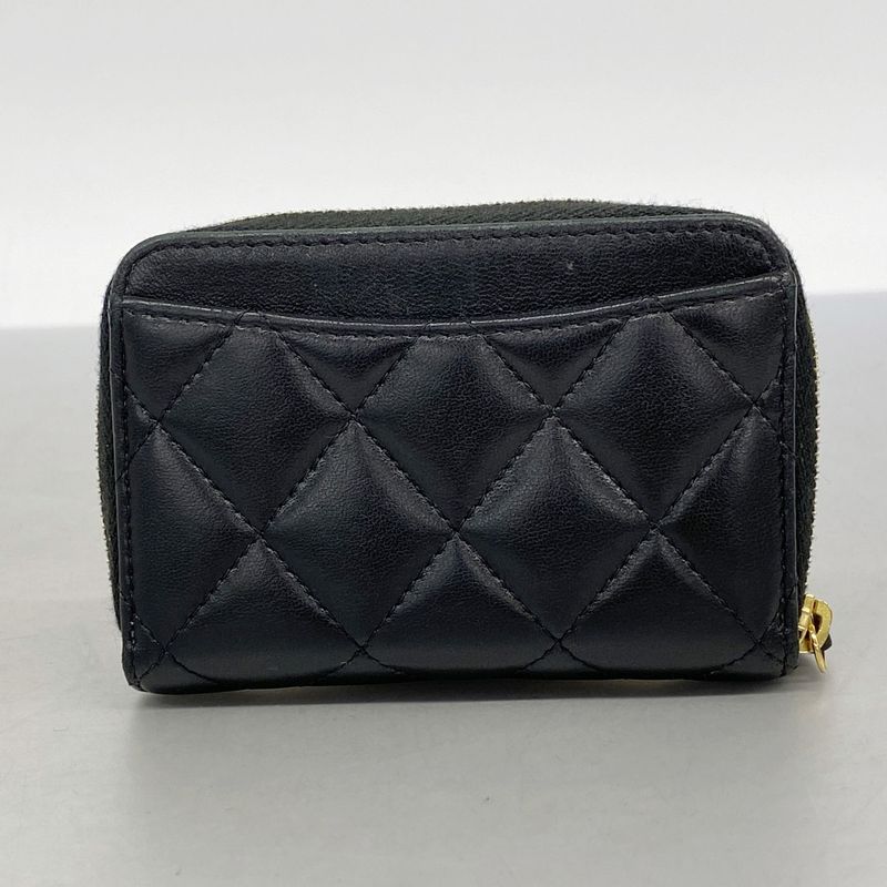 Chanel Coin Case Matelasse Lambskin Black Gold Hardware Women's