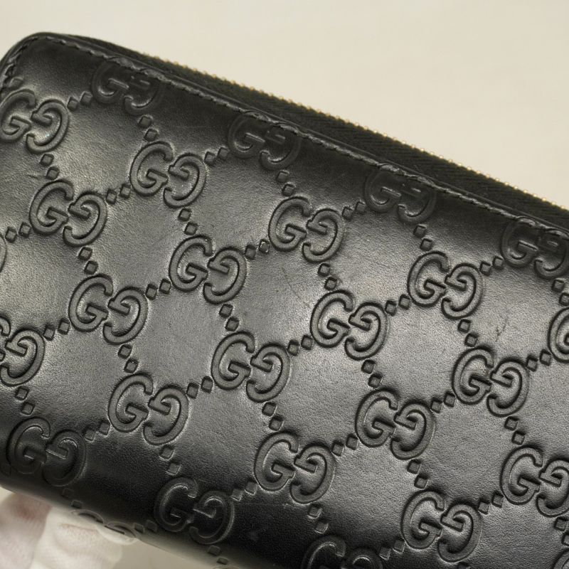 Gucci Long Wallet Guccissima 388680 Leather Black Gold Hardware Women's