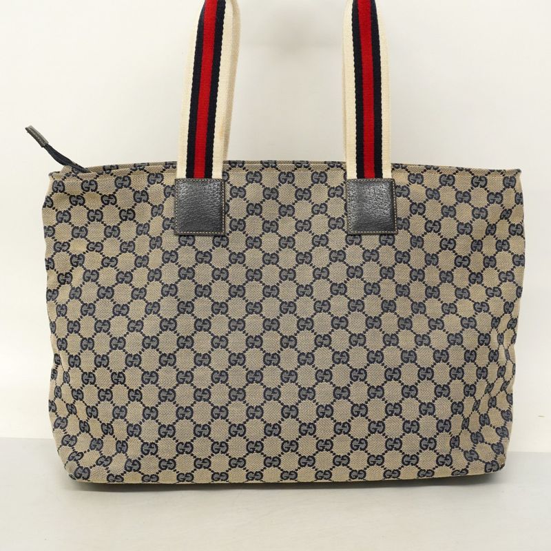 Gucci Tote Bag GG Canvas 155524 Canvas Navy Silver Hardware Women's