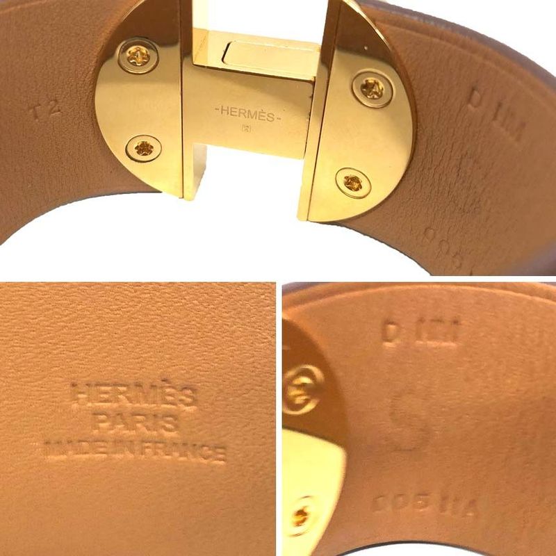 Hermes 2002 Bracelet T2 Size Bangle Leather Camel X Gold D Stamp Aq12369