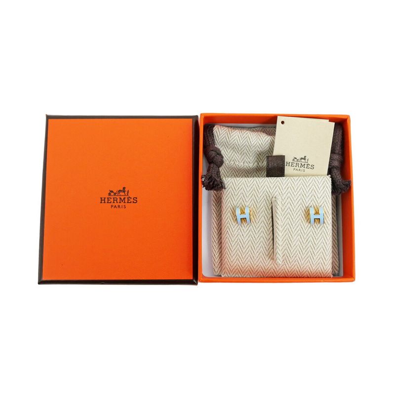 Hermes Earrings Pop Ash Mini Pair Light Blue Gold Hardware Jewelry -