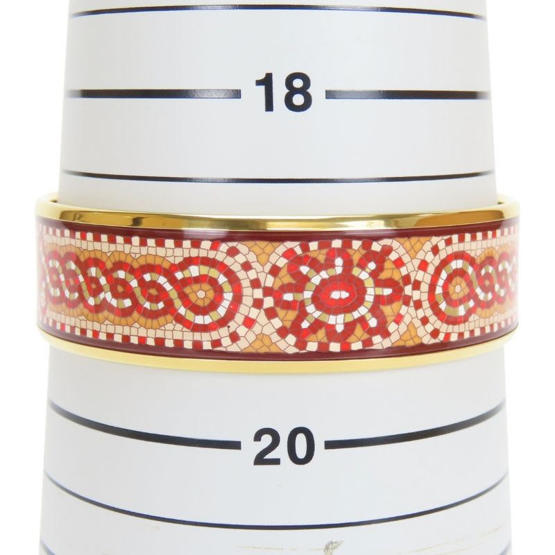 Hermes Bangle Enamel GM Mosaic Pattern Metal Red Gold Cloisonne Bracelet
