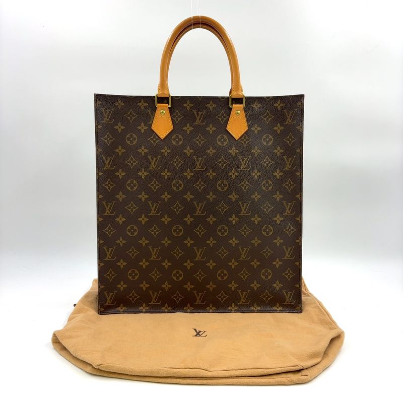 Louis Vuitton Sac Plastic Monogram Handbag Leather ×pvc Brown Tote Bag Gold