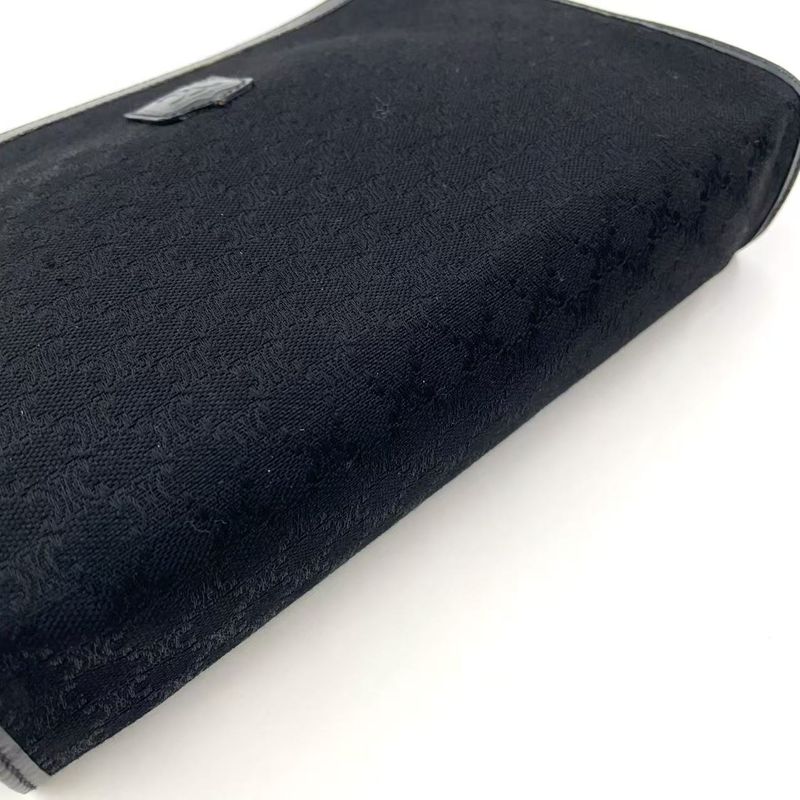 Celine Macadam Pattern Leather X Canvas Black Clutch Bag Gold