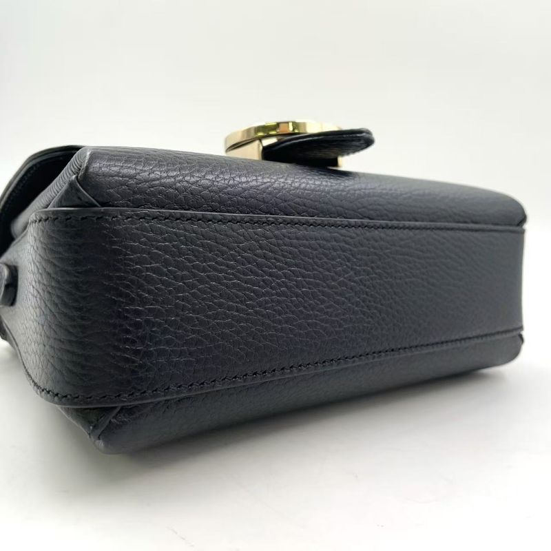 Gucci Interlocking G Mini Leather Black Shoulder Bag Gold