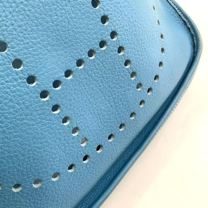 Hermes Evelyn PM F Engraved Leather Blue Shoulder Bag Gold
