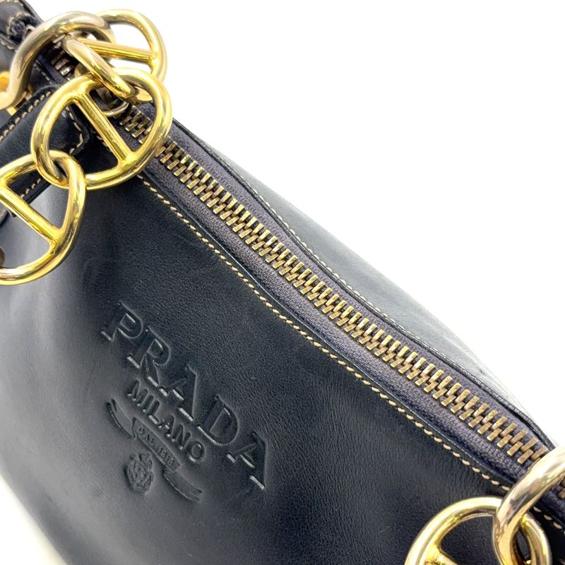 Prada Chain Leather Black One Shoulder Bag Gold