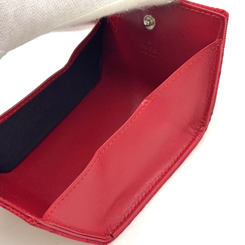 Gucci GG Canvas Logo Plate Canvas Red Coin Case Silver