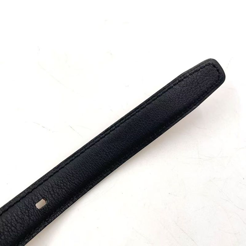 Hermes Api □D Engraved Leather Black X Light Brown Belt Silver