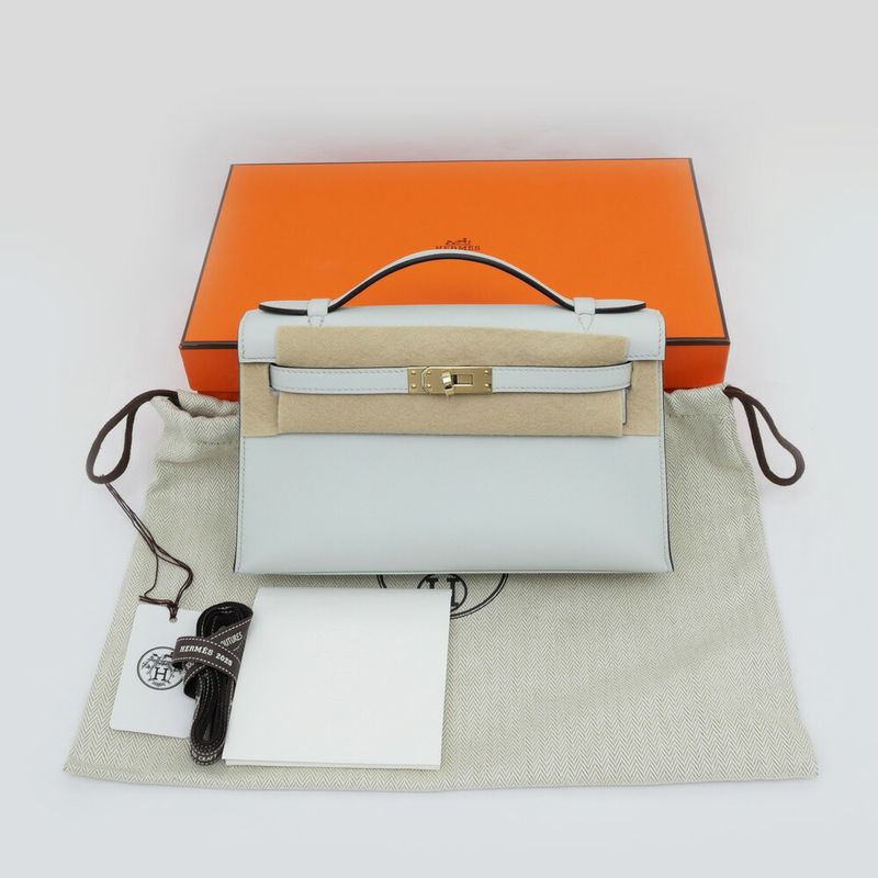 Hermes Pochette Kelly Gris Platinum Chien Pangold Hardware Voswift