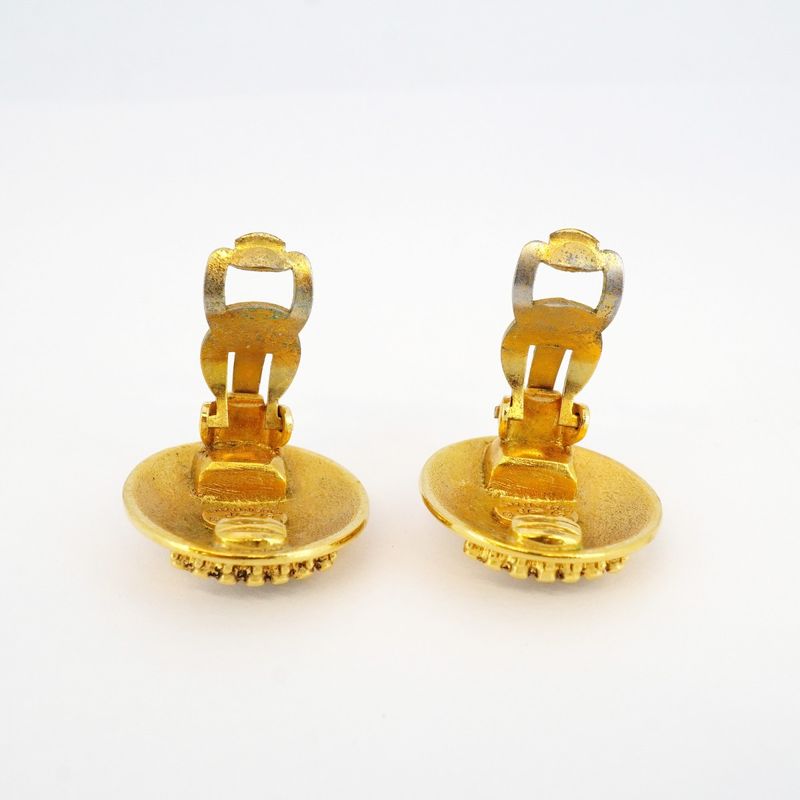 Chanel Earring Coco Mark Round Shape Circle Crown Motif GP Plating Diamond