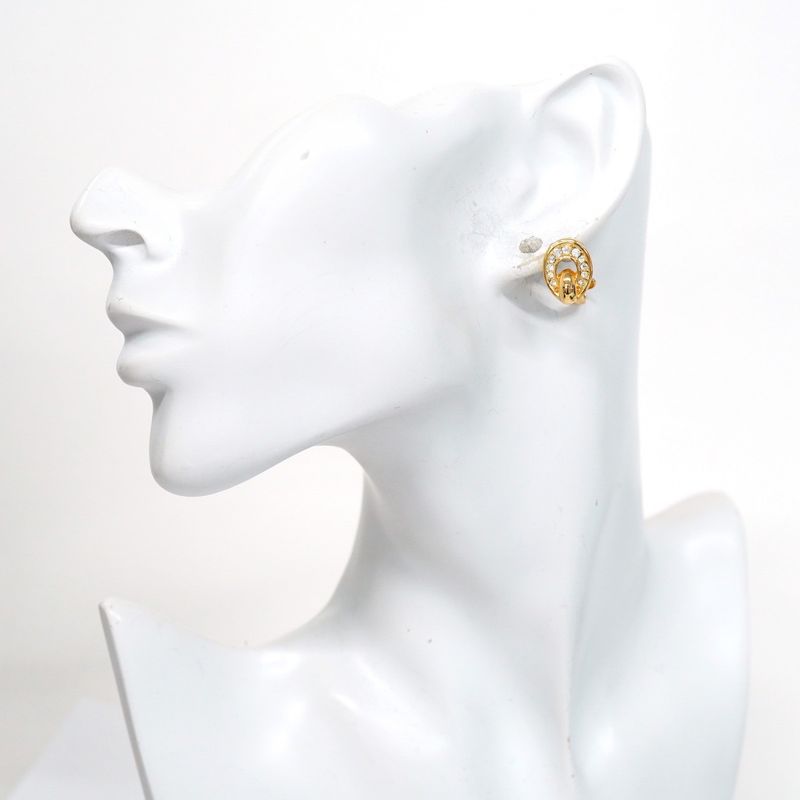 Christian Dior Earring GP Plated Rhinestone Gold Ladies
