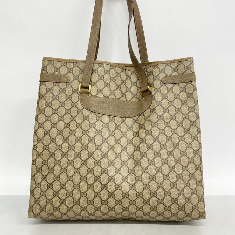 Gucci Tote Bag GG Supreme 39 02 061 PVC Beige Brown Gold Silver Hardware Ladies