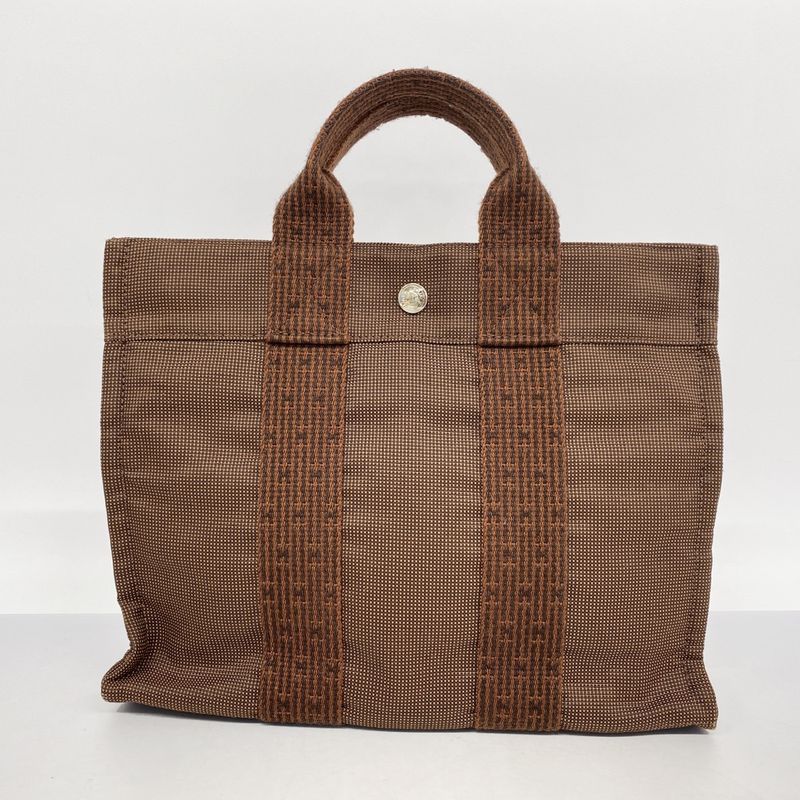 Hermes Tote Bag Her Line PM Canvas Brown Silver Hardware Women's