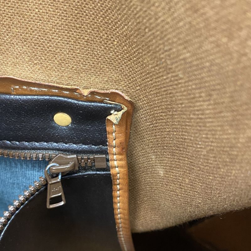 Celine Boston Bag Macadam PVC Brown Gold Hardware Women's