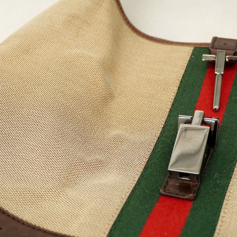 Gucci Shoulder Bag Sherry Line Jackie 00963 Canvas Beige Brown Silver Hardware