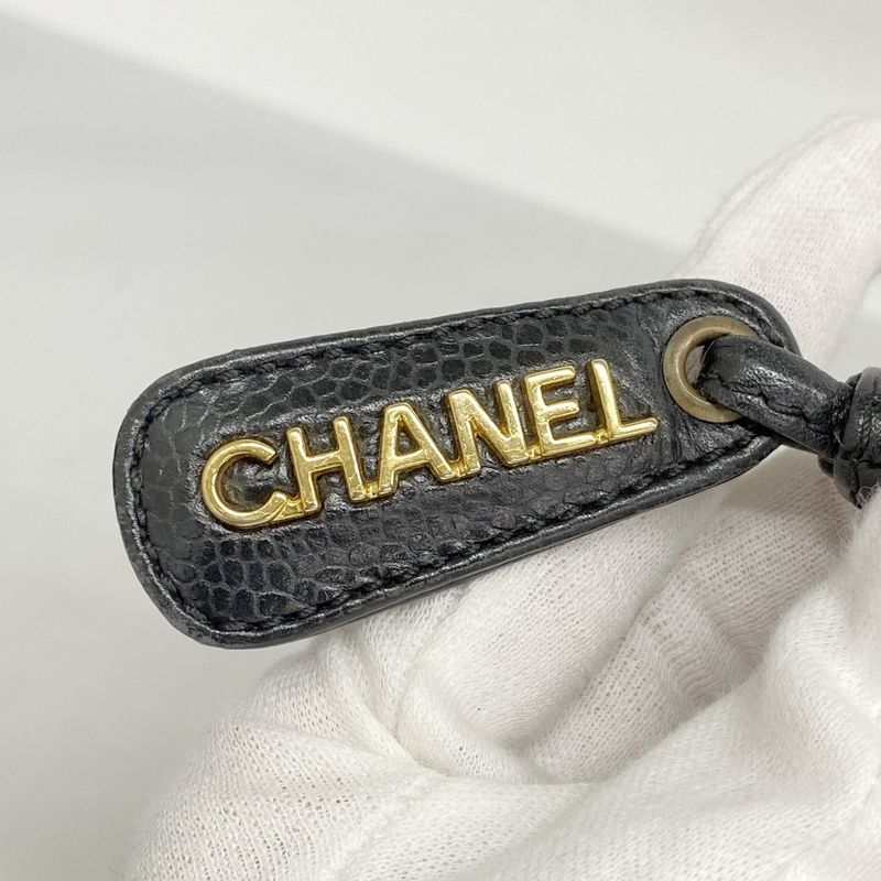 Chanel Shoulder Bag Triple Coco Caviar Skin Black Gold Hardware Women's