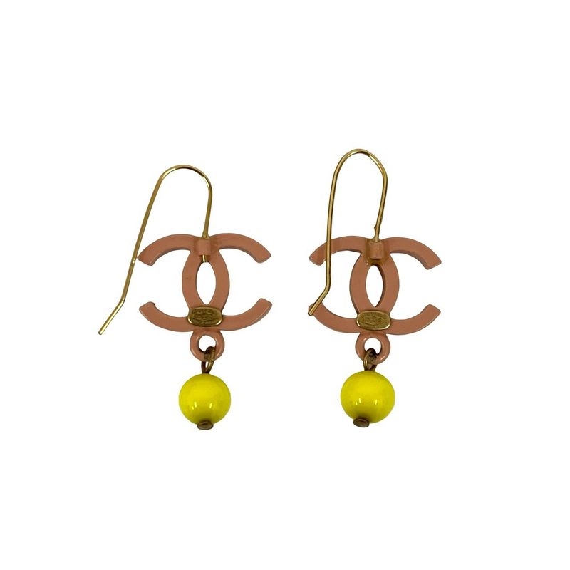 Chanel Swing Earrings Yellow Ball Coco Mark Alloy Plastic 03S