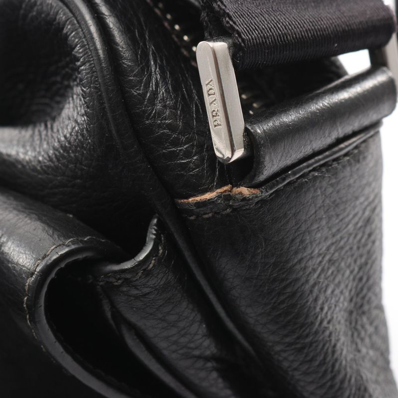 Prada Shoulder Bag Vitello City Va1037 Black Leather Shoulder Bag Men's Used B