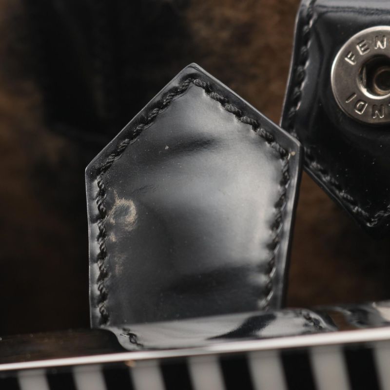 Fendi Handbag Toujours 8bh251 Gray Wool Patent Leather Toujours Ladies Used B