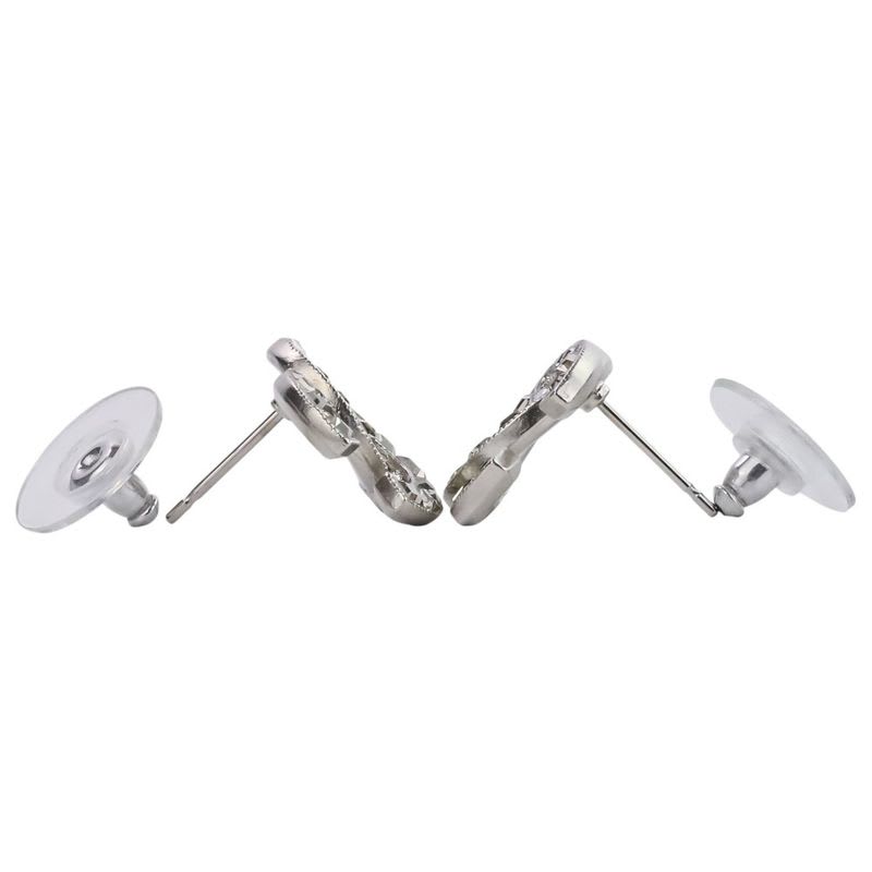Chanel V Rhinestone Coco Mark Earrings Silver Color Ladies
