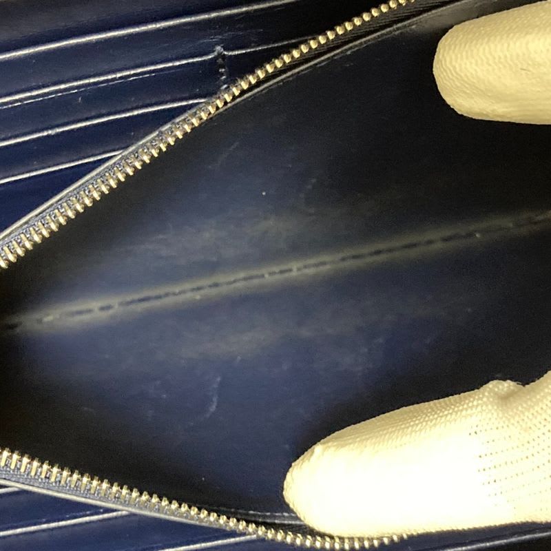 Balenciaga Leather Round Zipper Long Wallet Navy Mens Womens