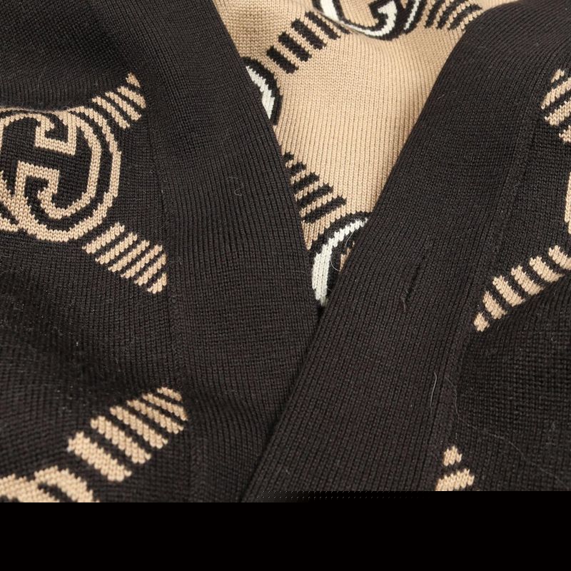 Gucci Cardigan Interlocking G Reversible Brown Beige Wool