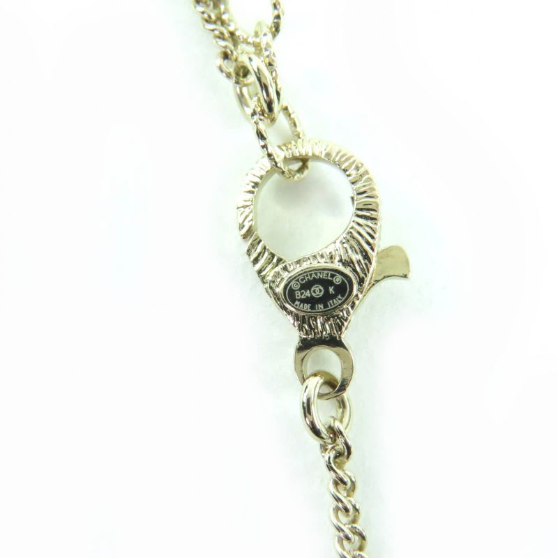 Chanel B24K Coco Mark Ribbon Rhinestone Necklace Chien Pan