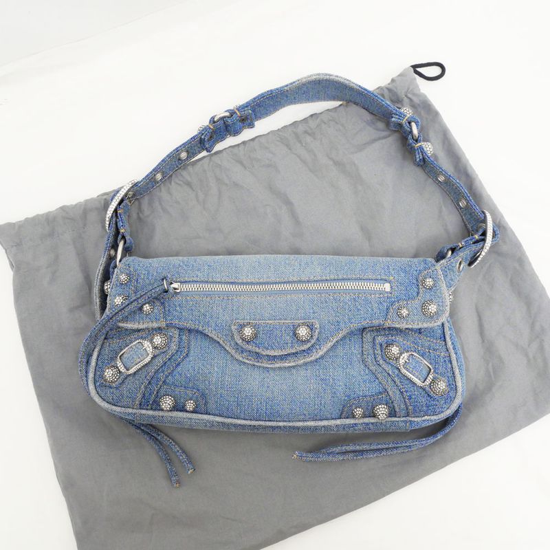 Balenciaga Luca Gold Small Ring Bag Hand Shoulder Denim Blue Ladies