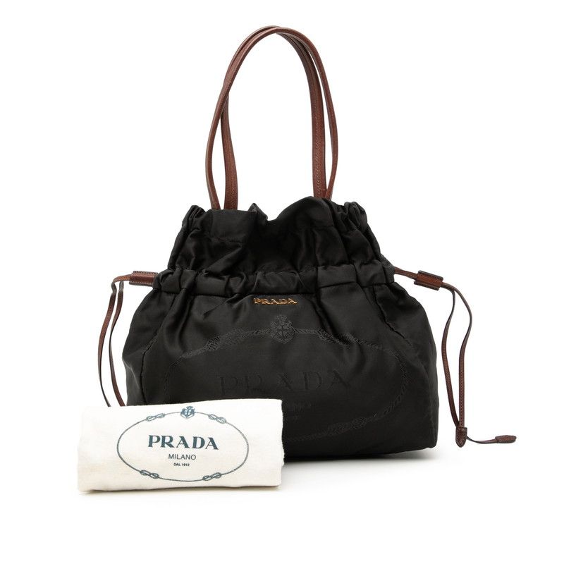 Prada Logo - Tote Bag Handbag Black Brown Nylon Leather Women's Prada