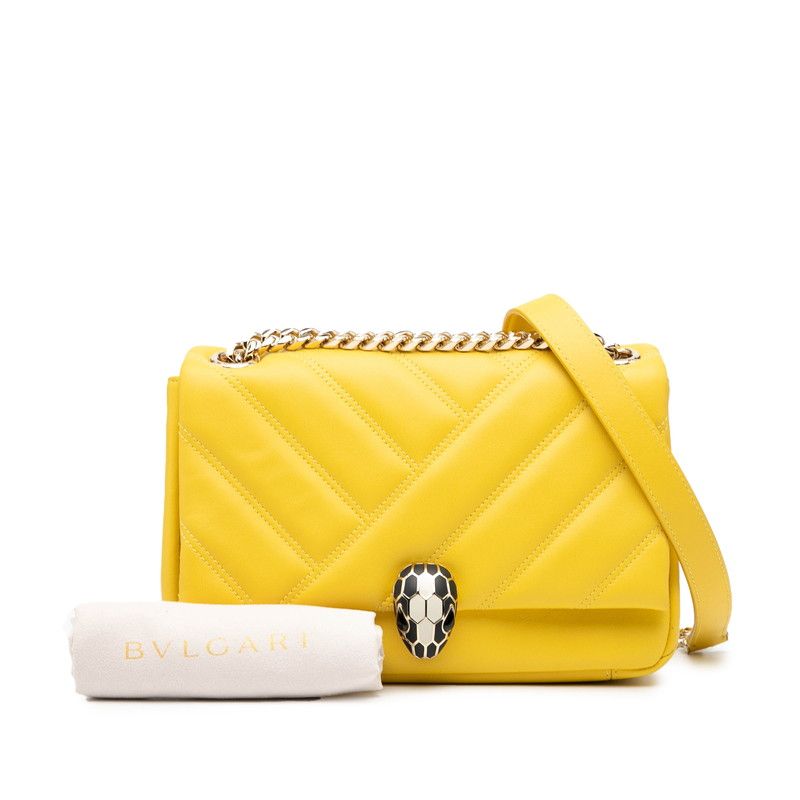 Bvlgari Serpenti Cabochon Chain Shoulder Bag Yellow Leather Women's Bvlgari
