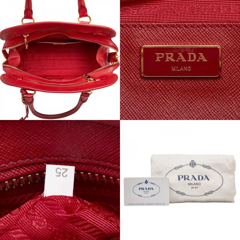 Prada Triangle Logo Plate Bn2578 White Red Saffiano Leather Women's Prada