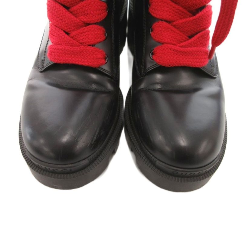 Gucci Sherry Line Long Boots Lace Up Leather 583338 37.5 Black JS • GY62
