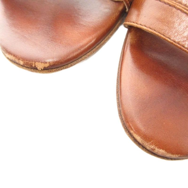 Hermes Leather Wide Belt Strap Sandals Mule Silver Hardware 36 Brown GV GY62