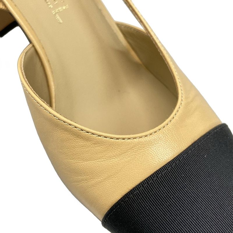 Chanel Sandals 37 C Women's Ring Back Shoes G31318 Beige X Black Coco Mark