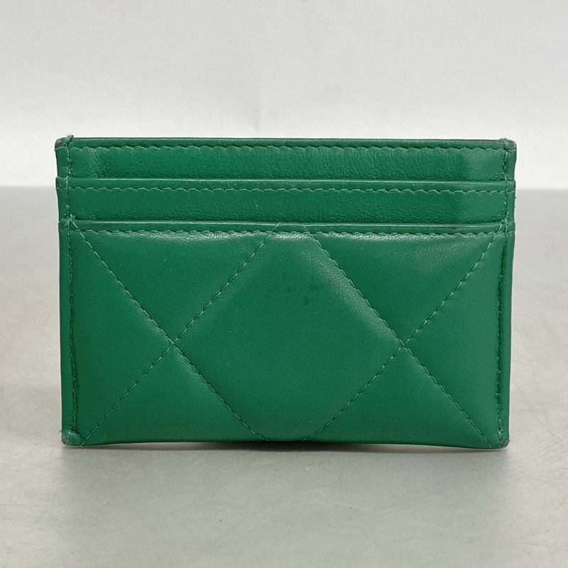 Chanel Card Case Chanel 19 Lambskin Green Gold Hardware Women's