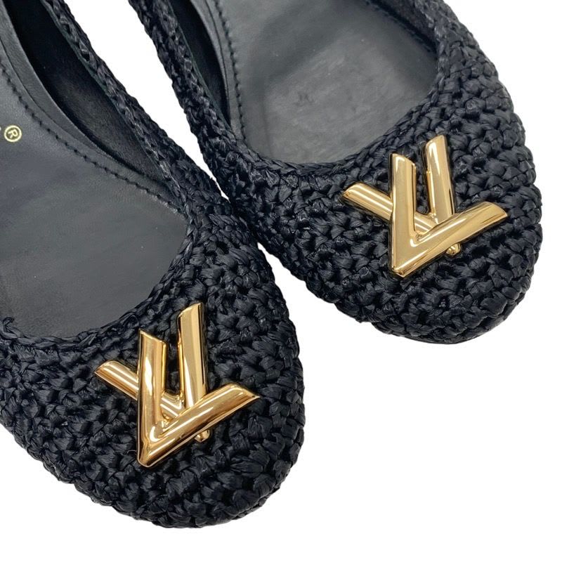 Louis Vuitton Nina Line Flat Shoes Ballet Raffia Lvhardware Black