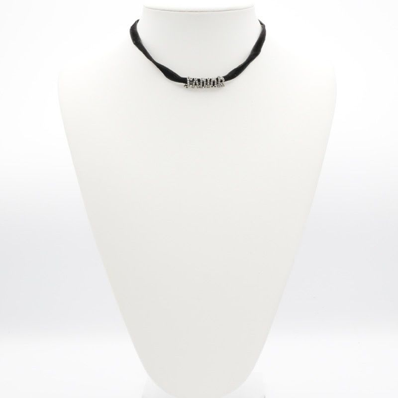 Christian Dior J'a Necklace Choker Black Silver Rhinestone Logo