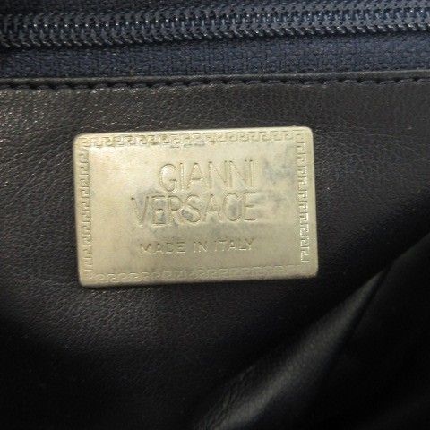Gianni Versace Gianni Versace Pouch Leather Genuine Leather Navy Gray Logo