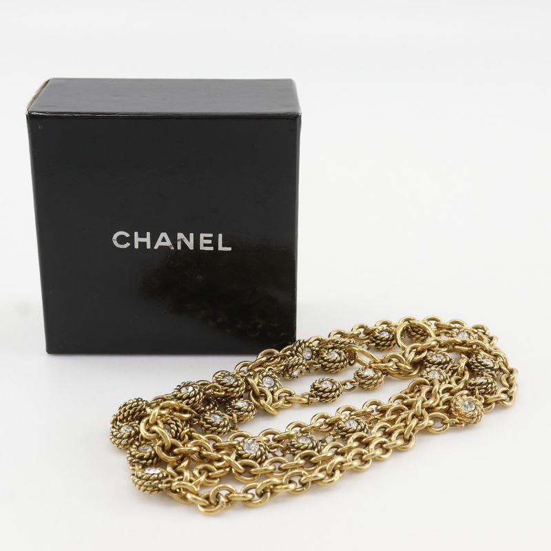 Chanel Chain Belt Vintage Gold Plated Rhinestone