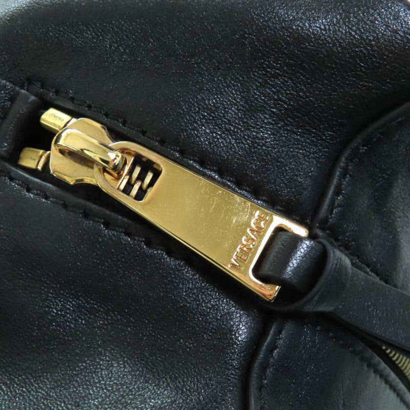 Versace tag Nappa Bowling Bag Leather Handbag with Medusa Charm Black