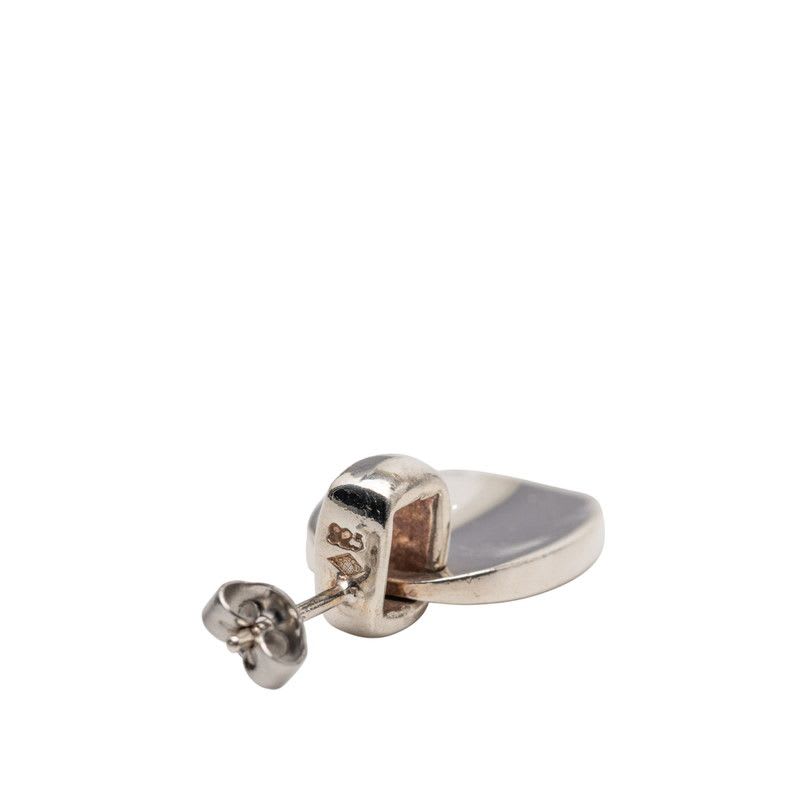 Chanel Logo Oval Stud Earrings SV 925 Silver Women's