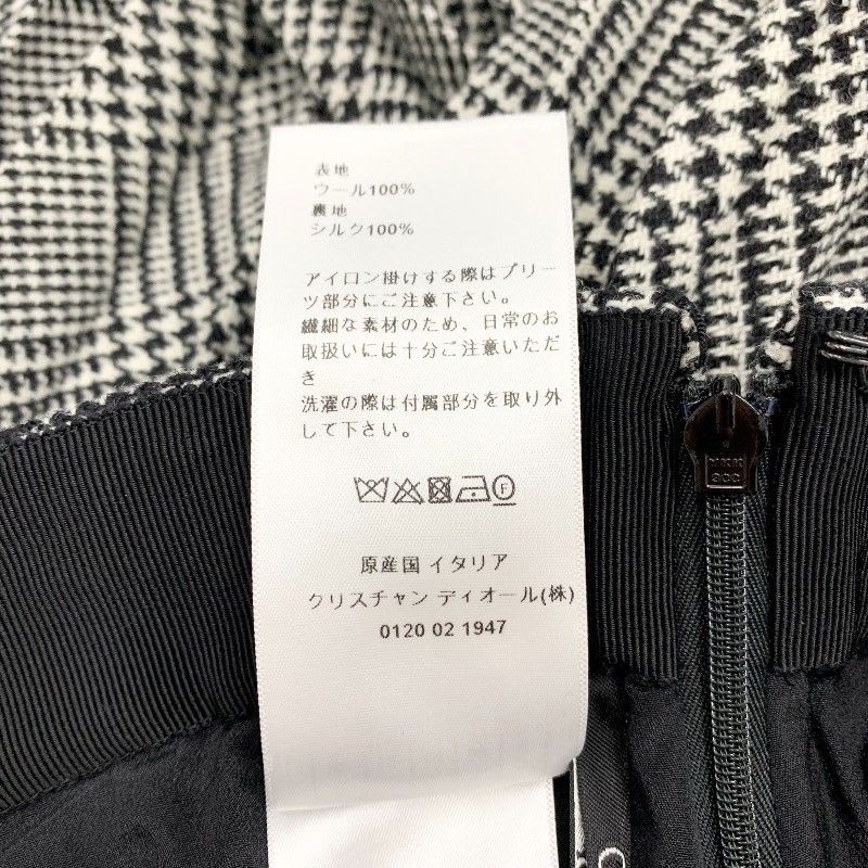 Christian Dior Bottoms Wool Black White Houndstooth Pleated Skirt